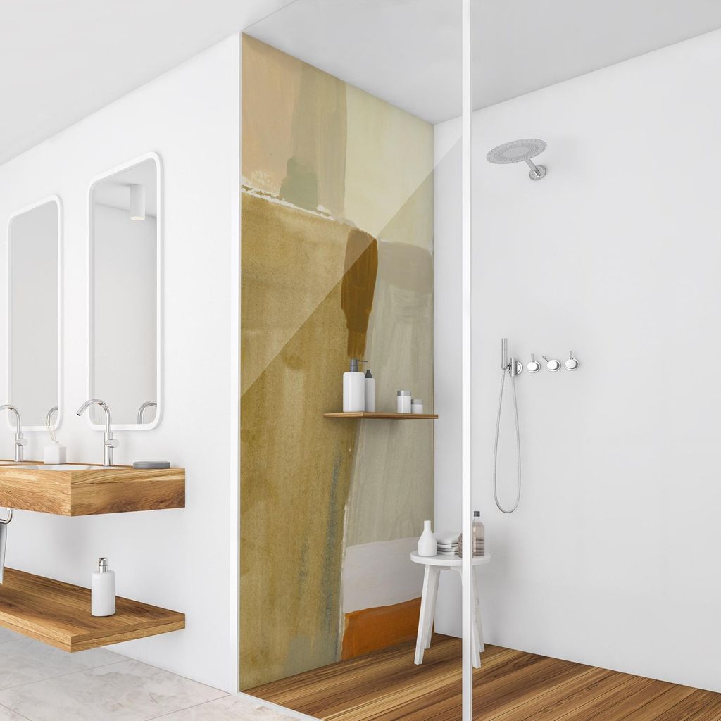 Duschrückwand originell selbstklebend - 0.61 mm Wandpaneel wasserfest Design beige Aquarell Badrückwand fugenlos Premium matt 90x210 cm