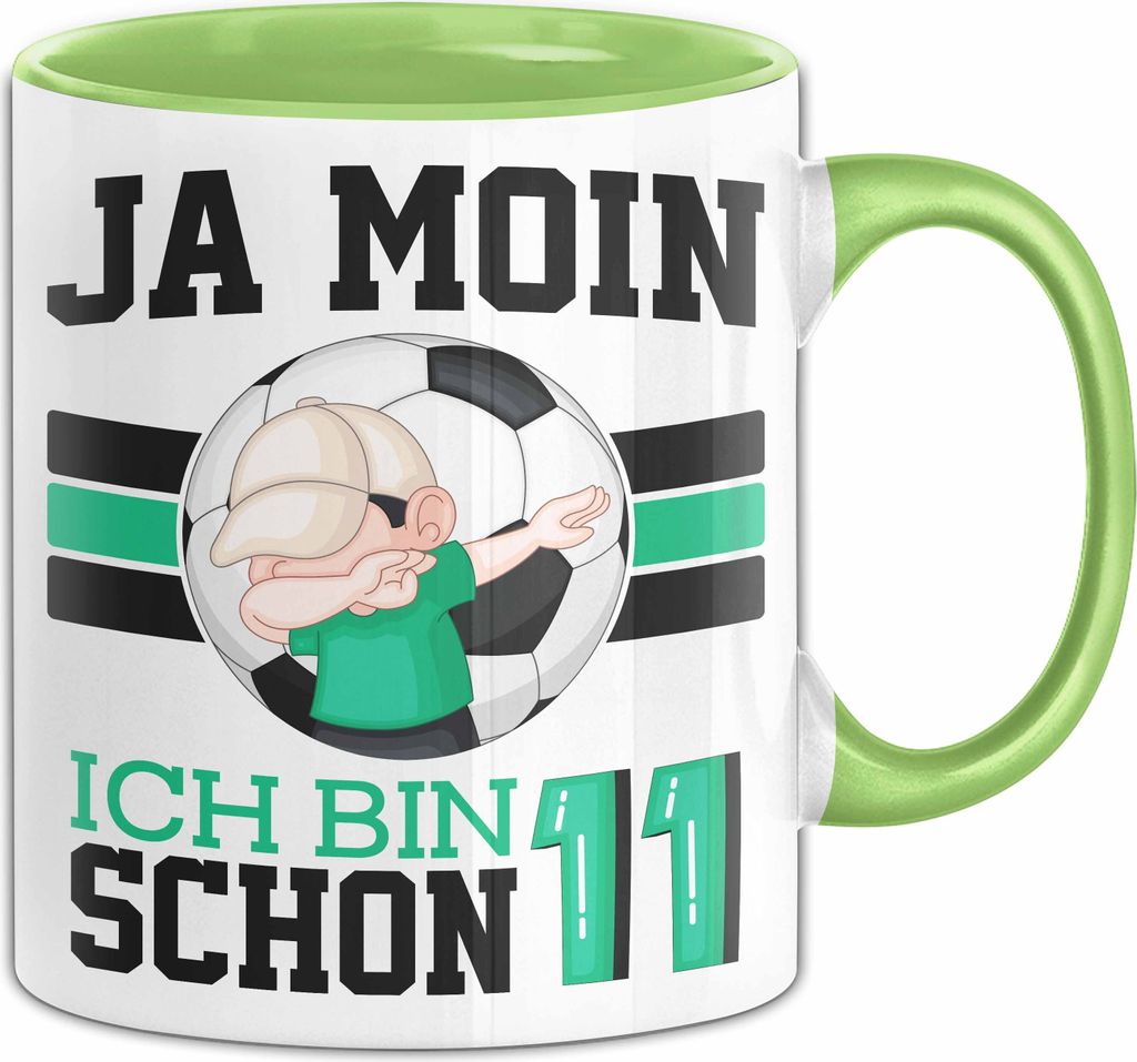11. Geburtstag Geschenk Tasse Becher Junge Geburtstagsgeschenk Ja Moin Ich Bin Schon 11 (Grün)