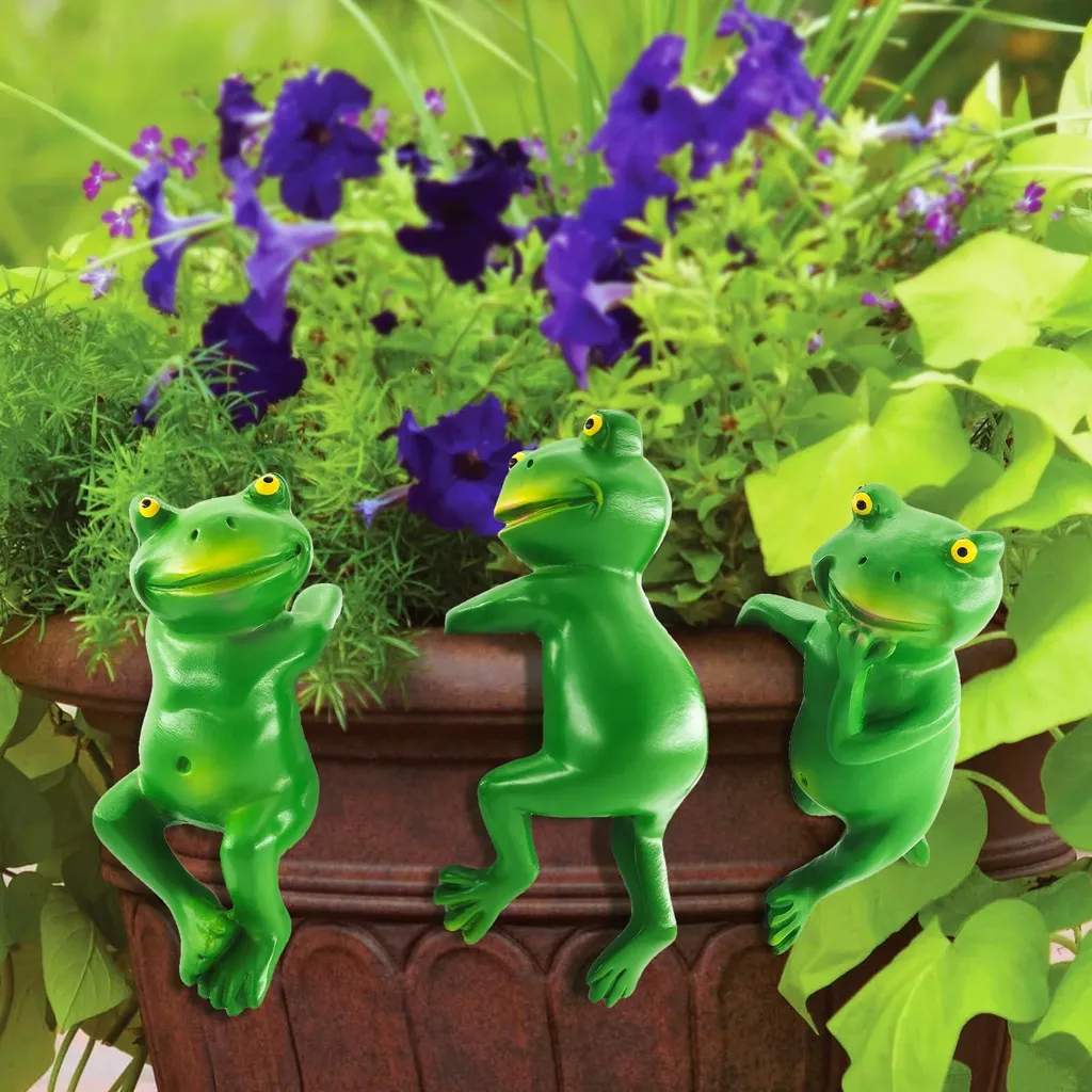 3 Grenouilles Décoratives pour Bassin en Zinc et Jardinière Balcon