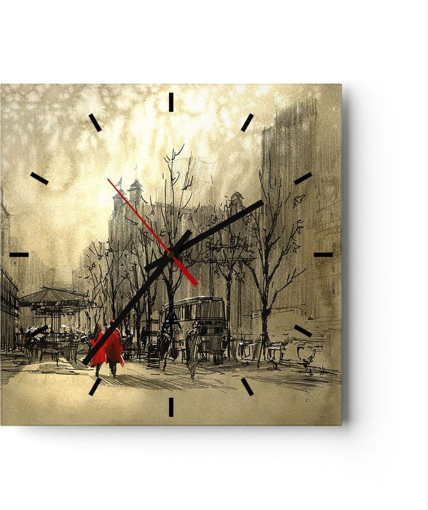 Wanduhr - Quadrat - Glasuhr - Stadt Frau Geliebte - 30x30cm - Schleichendes Uhrwerk - Lautlos - zum Aufhängen bereit - Dekoration Modern - Wanddek...