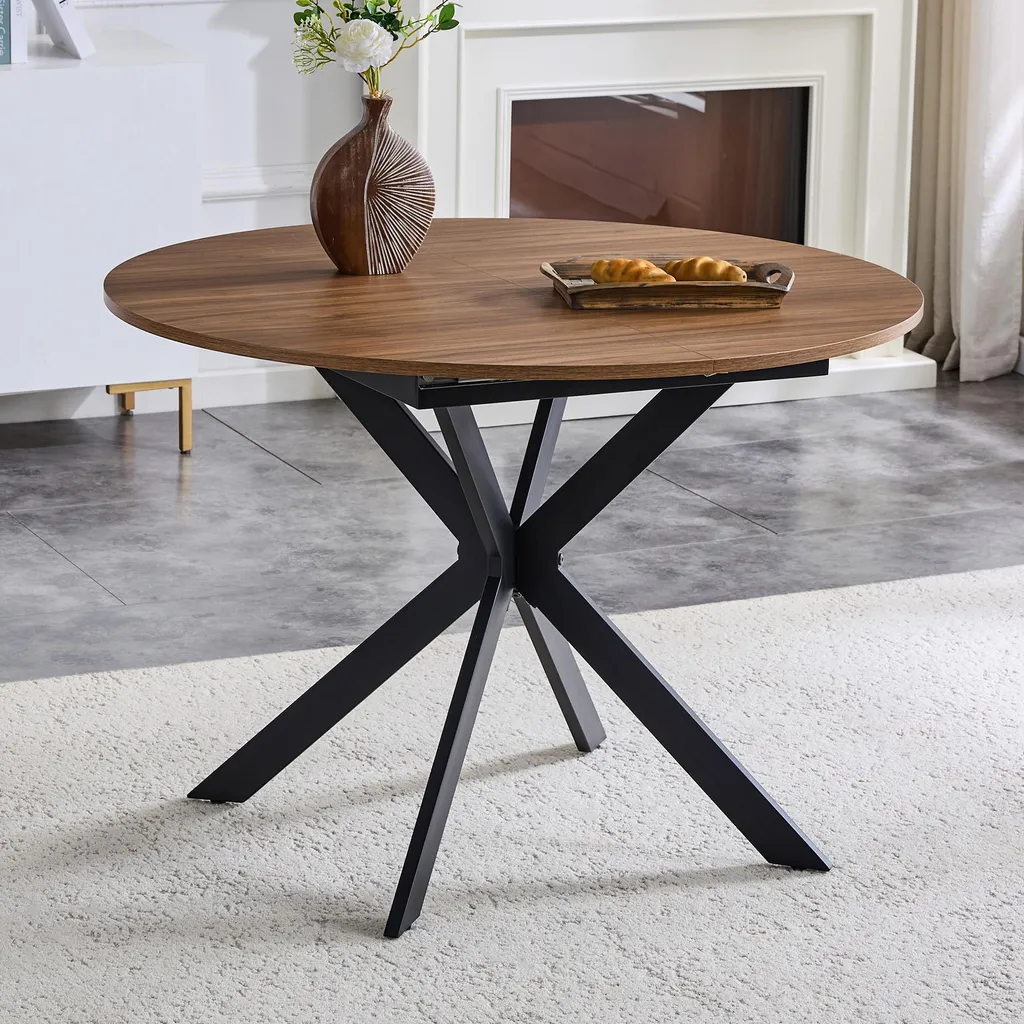 Table extensible gain de place en noyer et métal pour petits espaces - 3