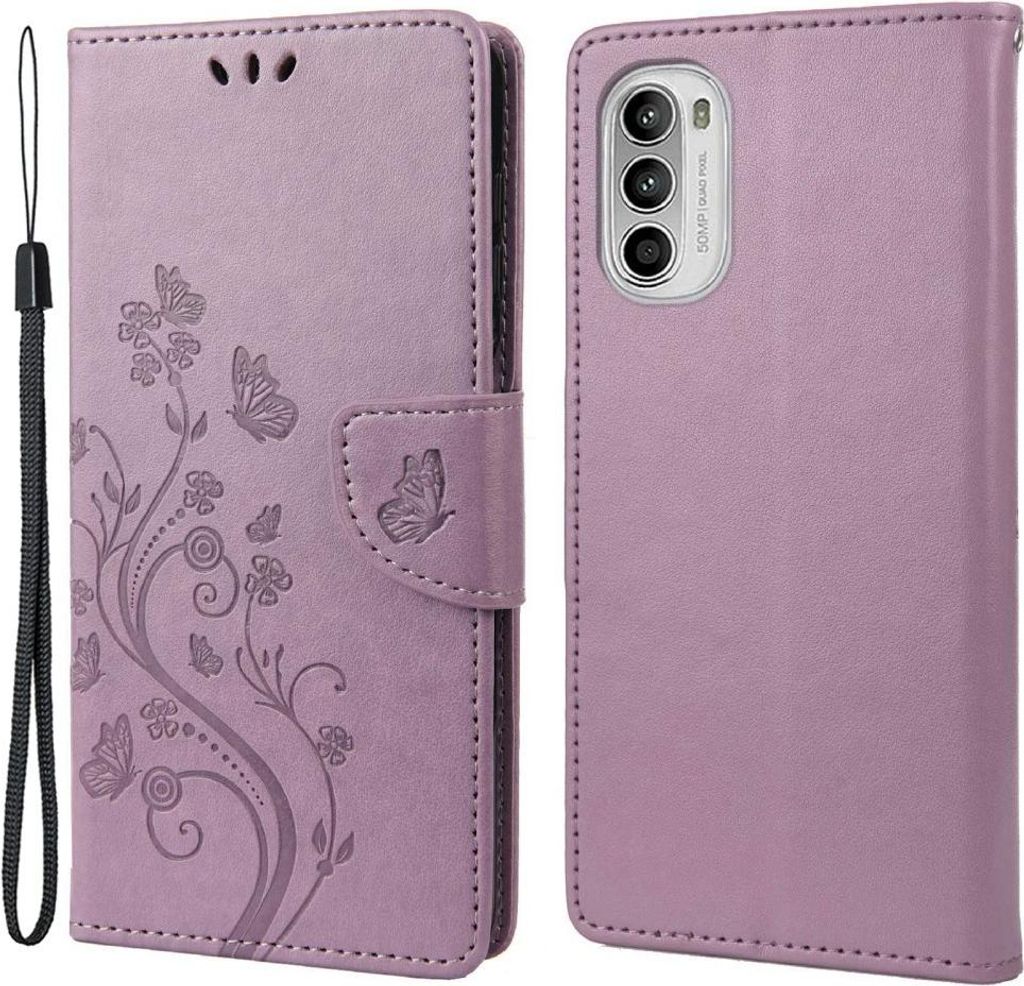 Motorola Moto G52 Hülle - Coverup Blumen & Schmetterlinge Klapphülle - Lila