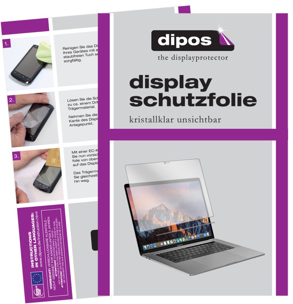 2x Schutzfolie für Apple MacBook Pro 15 Zoll (2019) Touchbar klar Displayschutz