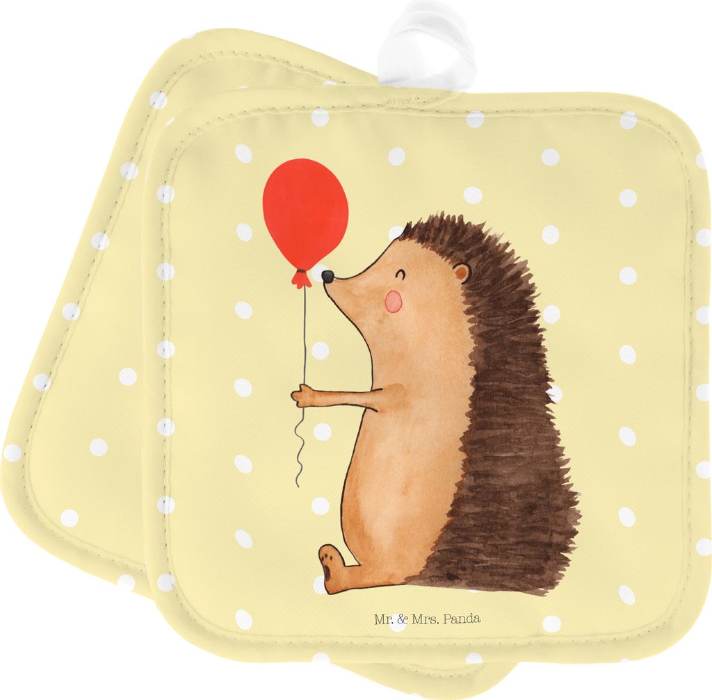 Mr. & Mrs. Panda Topflappen Igel Luftballon - Gelb Pastell - Geschenk, Ofenlappen, Lustige Sprüche, topfhalter, Ballon, Geburtstag, Glückwunsch, ...