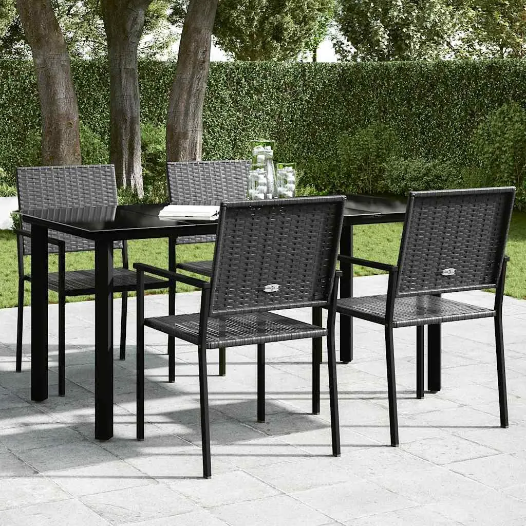 Tavolo da Pranzo Esterno vidaXL Nero 160x80 Acciaio e Vetro - 3