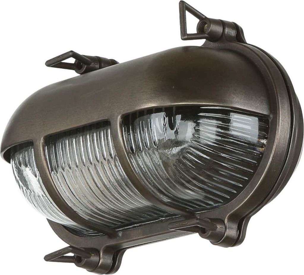Außenleuchte Weiß Messing Glas IP64 E27 B: 21 cm rostfrei Maritim Bullauge Wandlampe Schiffslampe