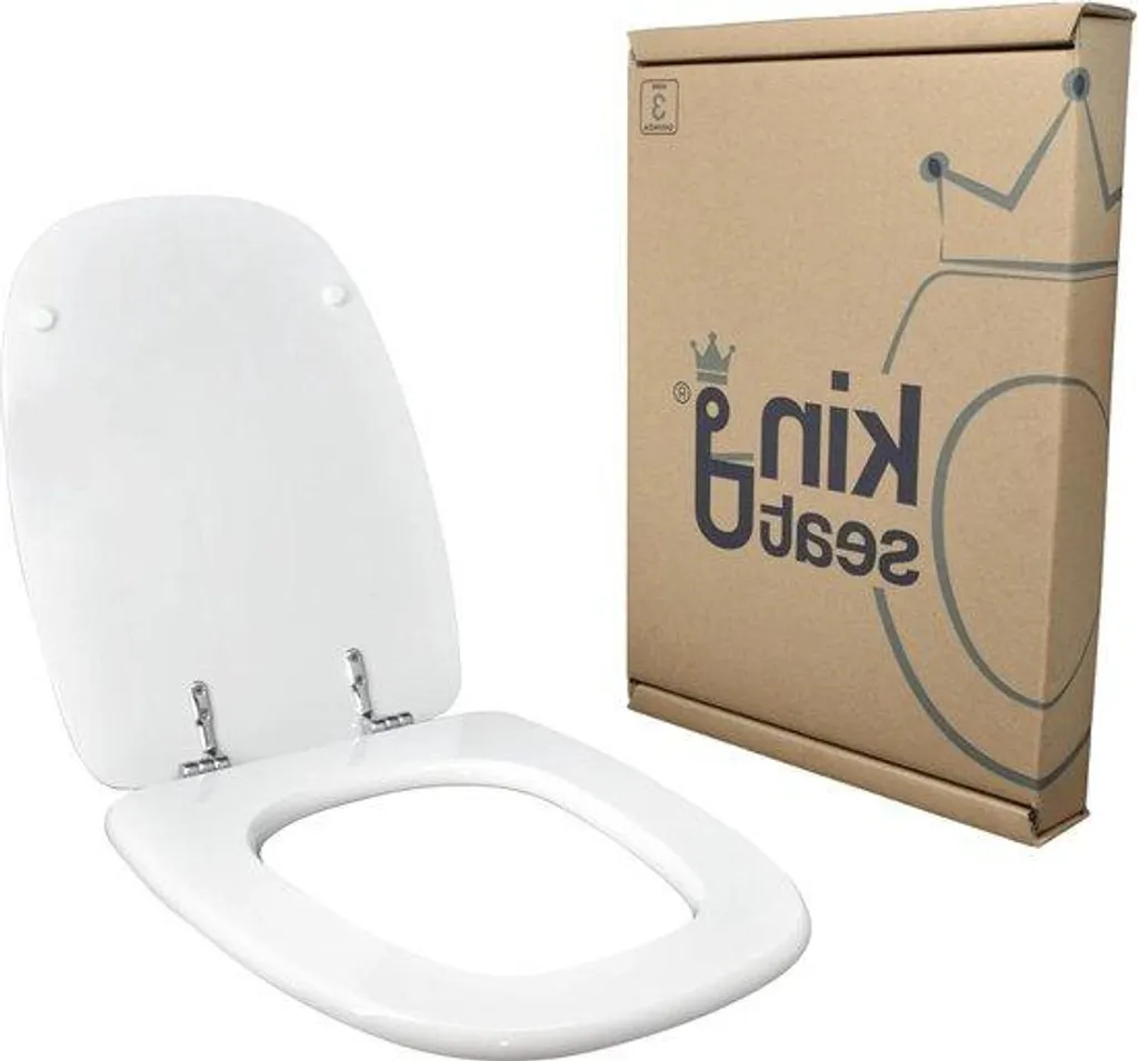 Abattant WC pour cuvette carrée, MDF blanc et fixations laiton stables
