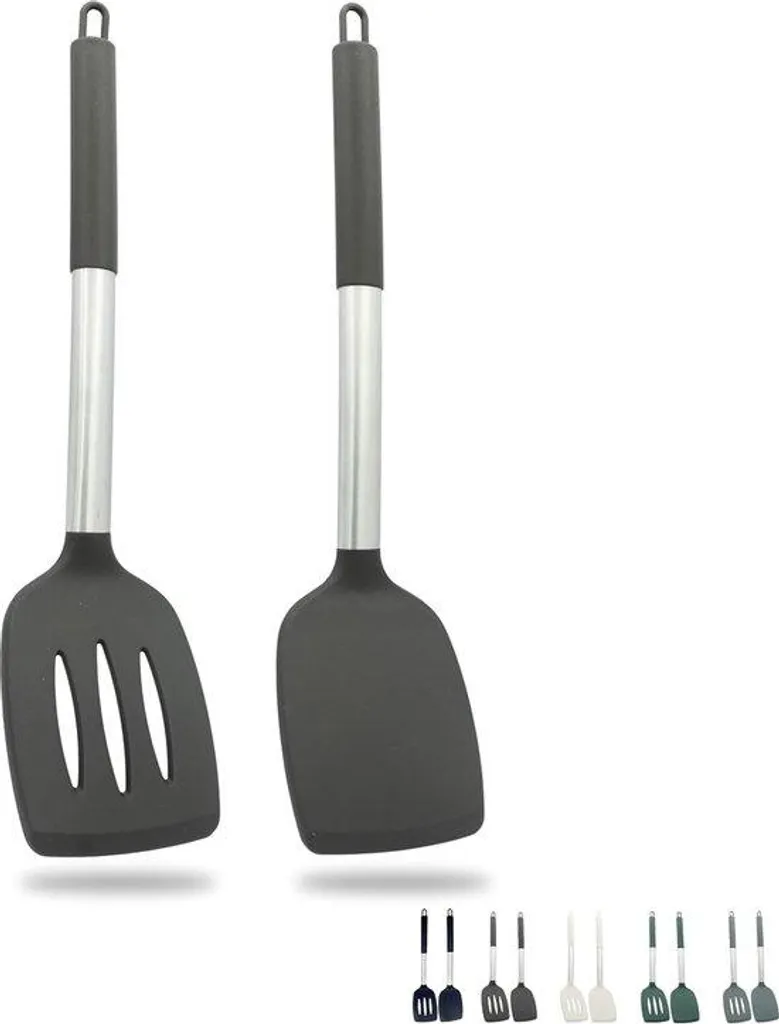 Lot de 2 Ustensiles de Cuisine en Silicone avec Spatule et Fouet Noir