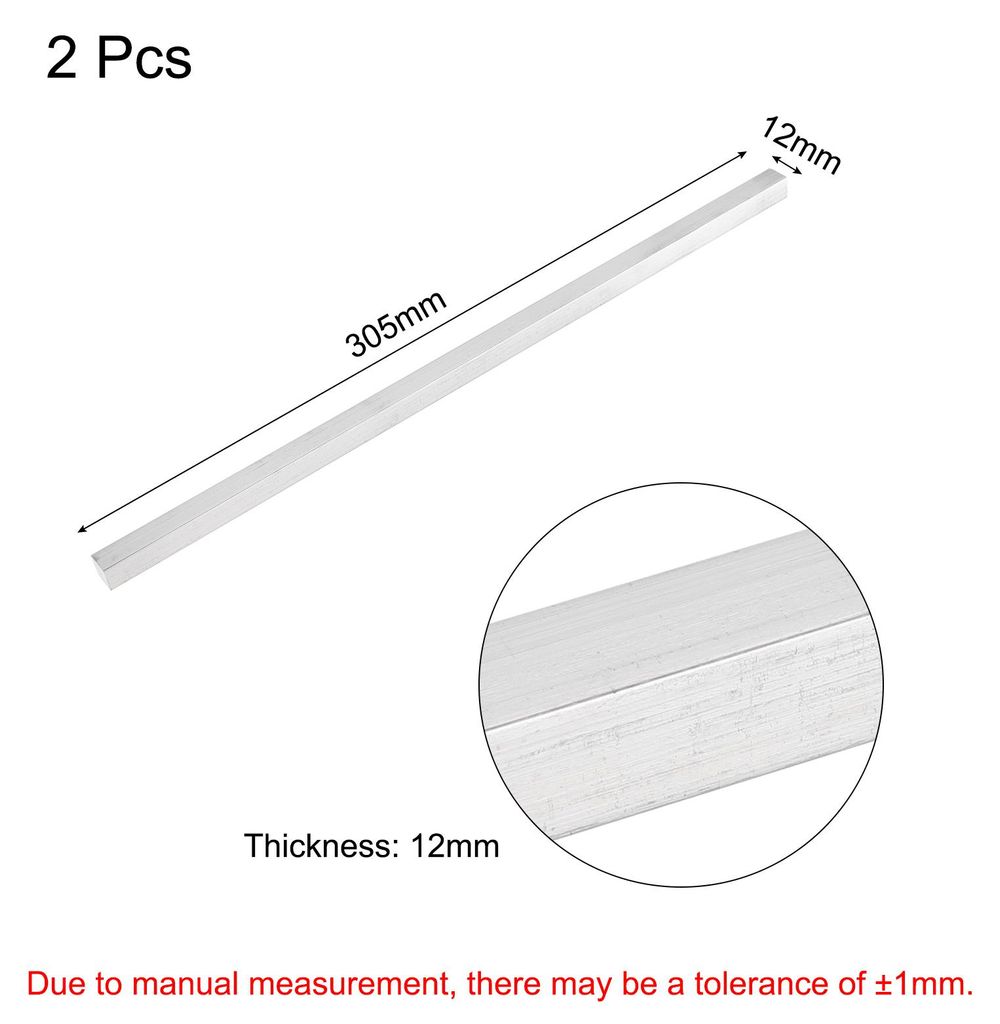2 Stš¹ck Aluminium Flachprofil 12 x 12 mm Aluleisten Flach L?nge 305 mm Quadratischer 6061 Aluminium Flachplatte Aluschiene Schwei?bar Massiv Neu...