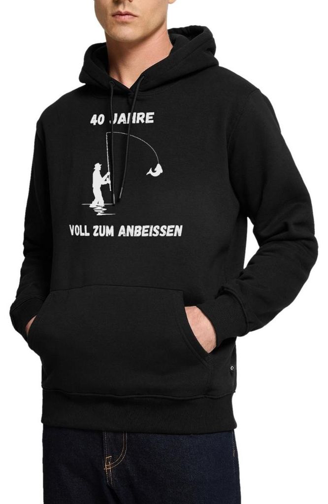 Spreadshirt 40ster Geburtstag | Angler | Zum Anbeißen Herren Premium Hoodie, M, Schwarz