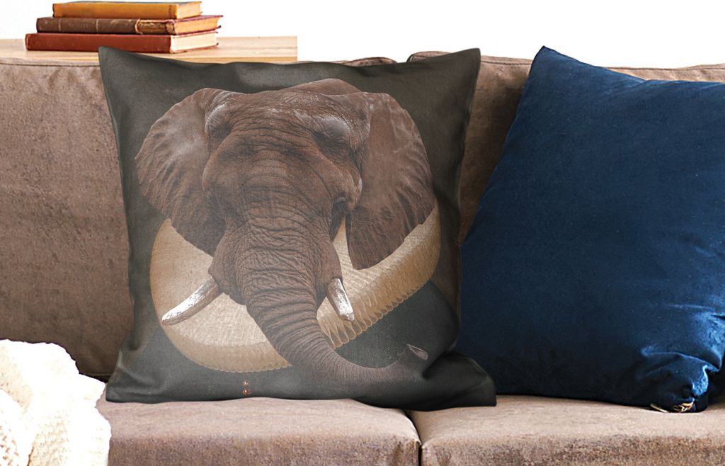 MuchoWow Zierkissen Sofakissen Wohnzimmer Dekokissen 60x60 cm Elefant - Porträt - Kleidung - Sitzfläche - Foto Polster