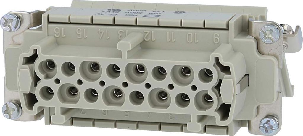 HARTING Han 16ES Anschlussverteiler Buchseneinsatz (F) "rechts" Käfigzugfederanschluss, 16-polig+PE 500V, 16A - 1 Stück