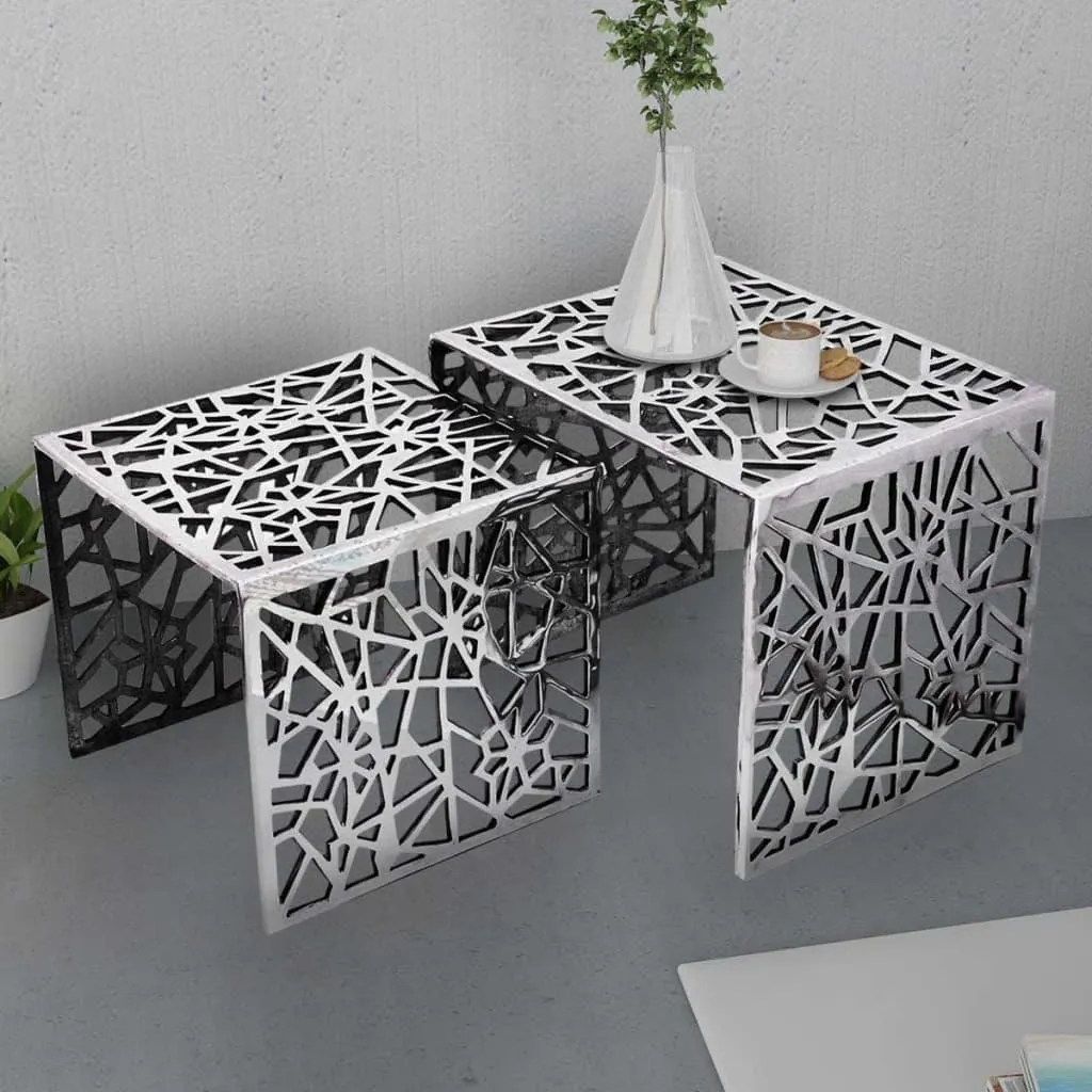 Tables d'appoint vidaXL argentées en aluminium, lot de 2 pcs carrées