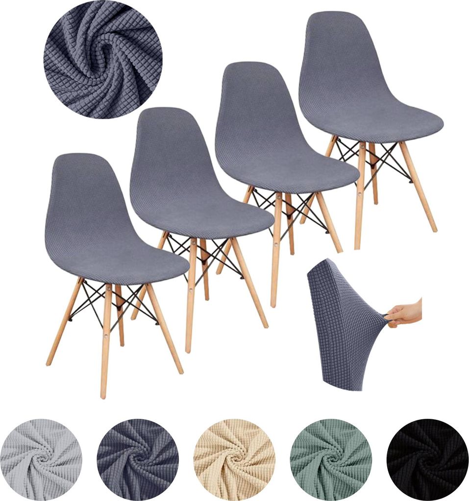 MEBLE ODNOWA, Stuhlhusse, Stuhlbezug, Skandinavischer, Jacquard, Dunkelgrau, 4er Set, Karostruktur, elastisch, Stuhlbezüge, Stuhlhussen, maschinen...