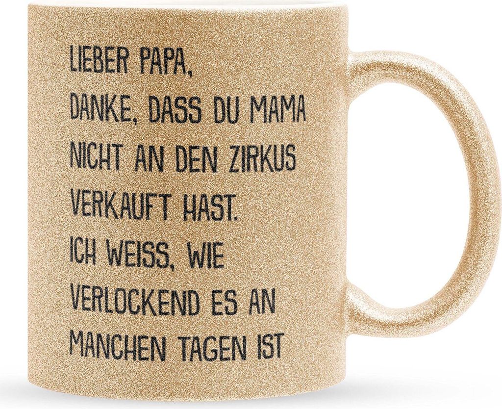 22Feels Glitzertasse Gold Papa Geschenk Vatertag Vater Geburtstag Kaffeetasse Männer Weihnachten Haferl Geschenkidee Bürotasse