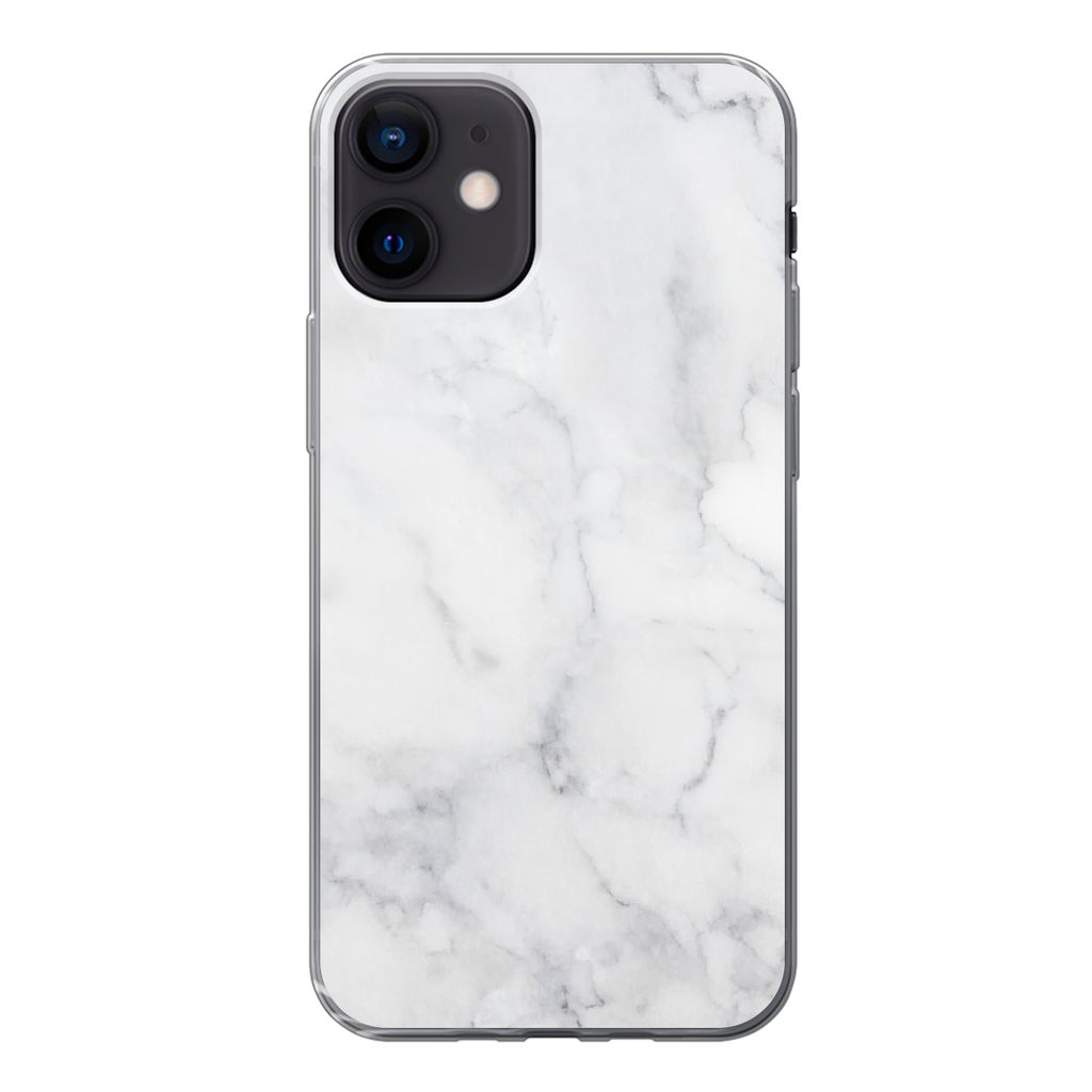 MuchoWow Handyhülle Schutzhülle Hülle für iPhone 12 Marmor - Weiß - Grau - Luxus - Marmoroptik - Stein Silikon Softcase Handy Hülle - Schut...
