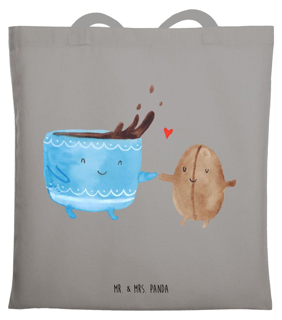 Mr. & Mrs. Panda Jutebeutel Kaffee Bohne - Light Grey - Geschenk, Genuss, Shopping Tasche, Zufriedenheit, Kaffeebohne, umhängebeutel, Beutel, Glü...