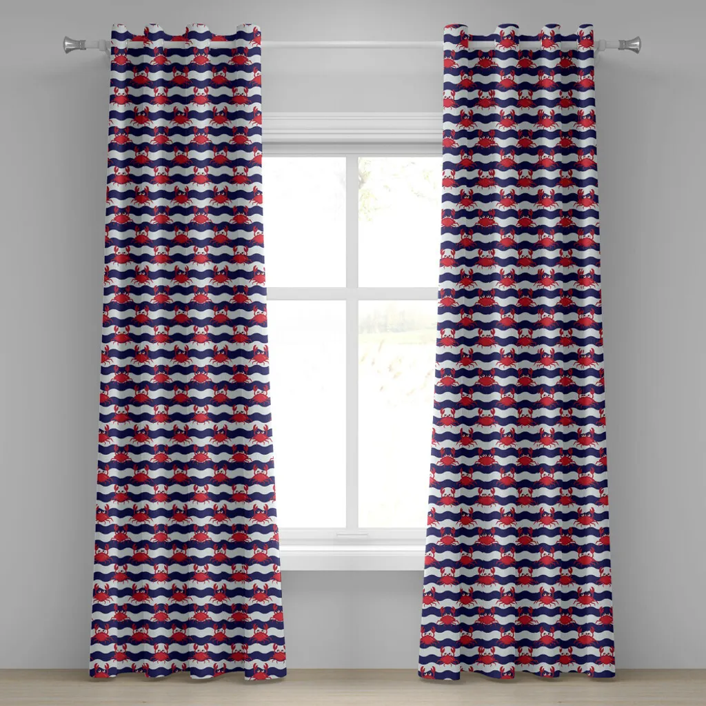 Rideaux décoratifs à 2 panneaux motif crabe marin pour salon et chambre
