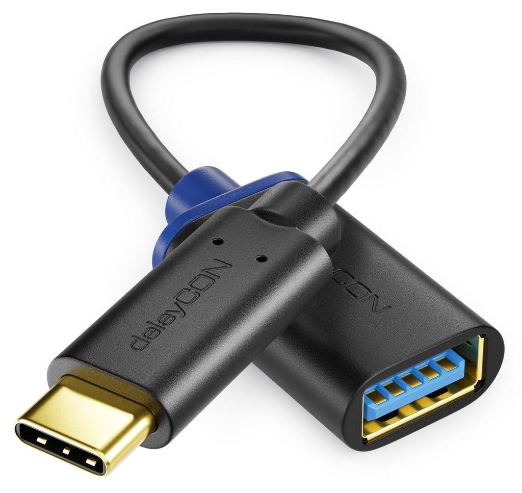 deleyCON 20cm USB-C auf USB-A OTG Adapterkabel 3.0, iPhone, Produktbild 