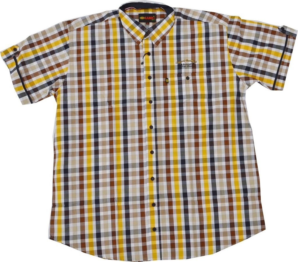 Übergrößen Kurzarm Hemd KAMRO Gelb/Navy/Braun/Weiß kariert 5XL