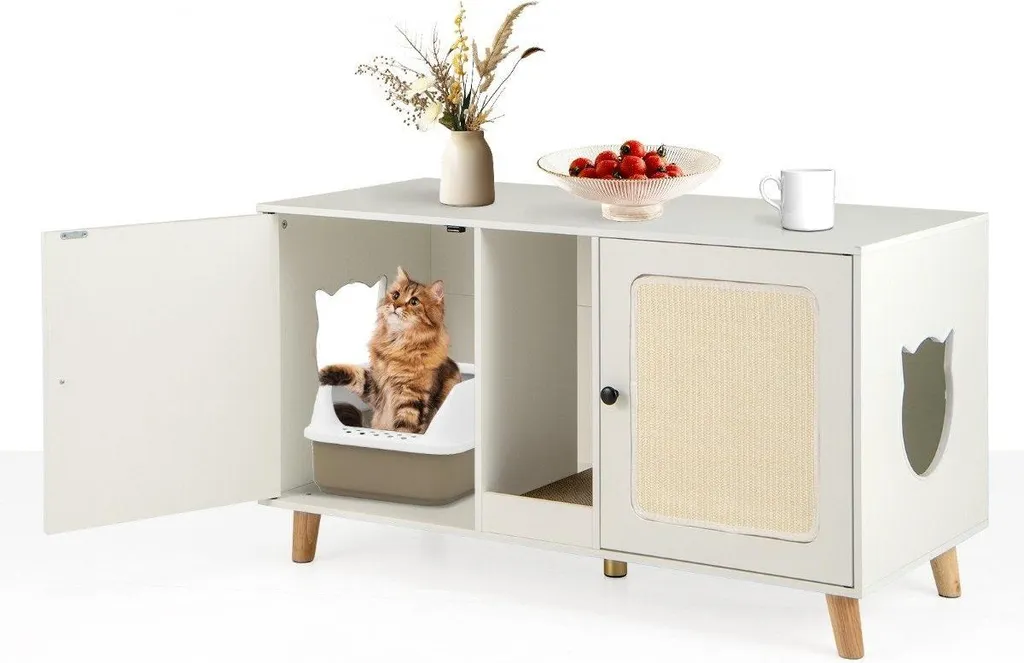 Maison de toilette pour chat sous forme de meuble blanc - Design discret - 2