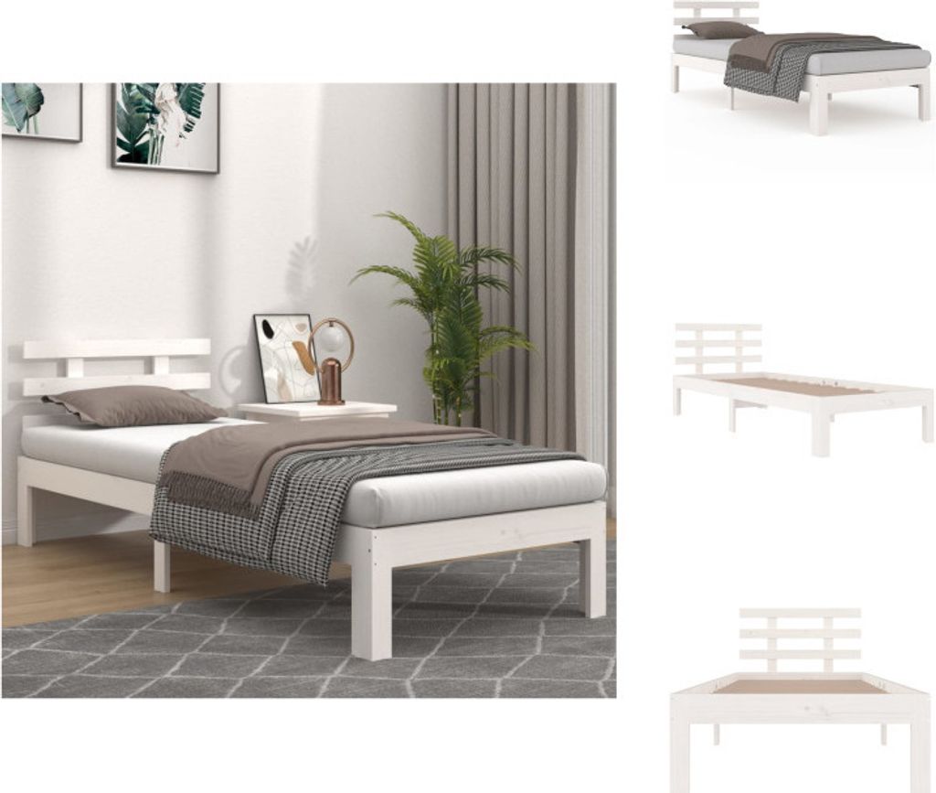 vidaXL Massivholzbett Weiß 100x200 cm - Betten & Bettgestelle