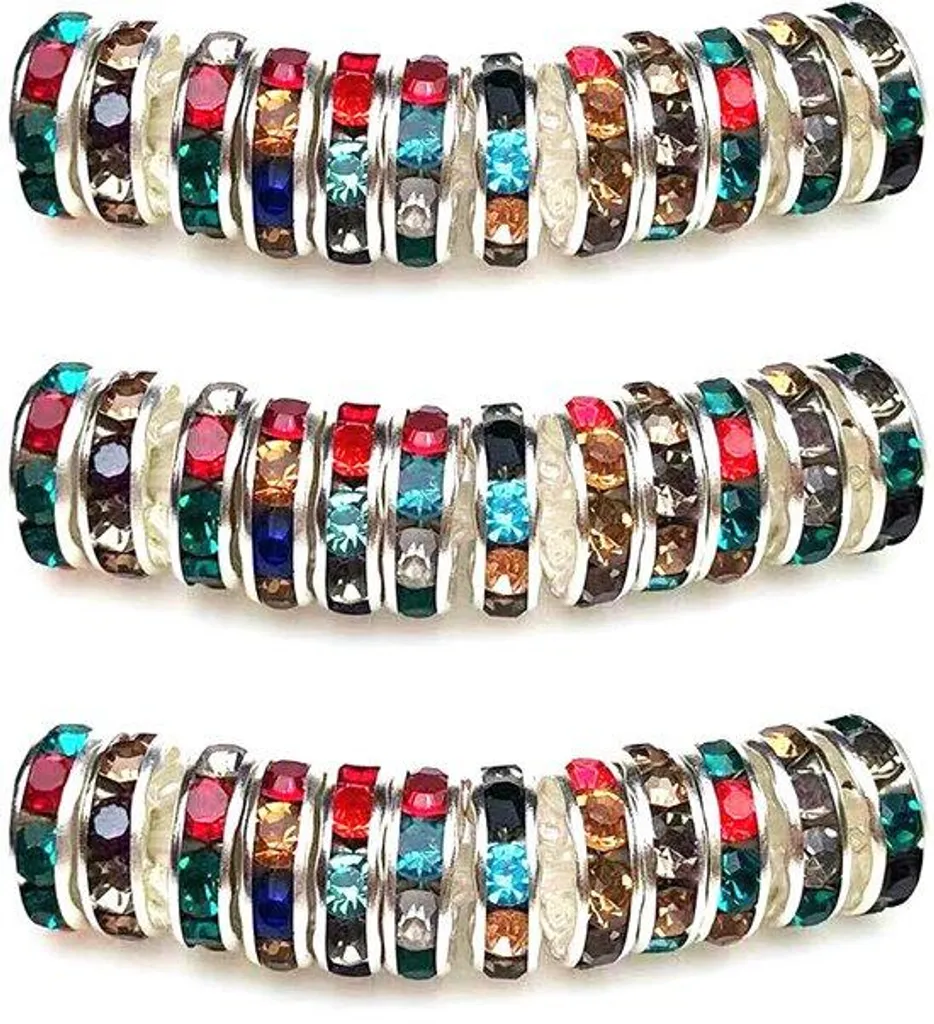 Accessoires bijoux : perles de strass 8 mm argentées et colorées x50