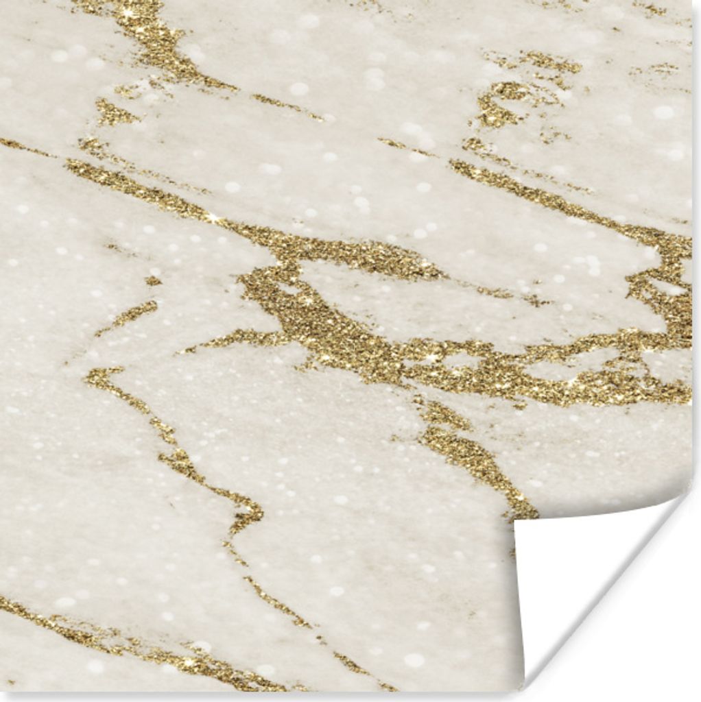 MuchoWow Poster Marmor - Beige - Gold 50x50 cm - Wohnzimmerdekoration