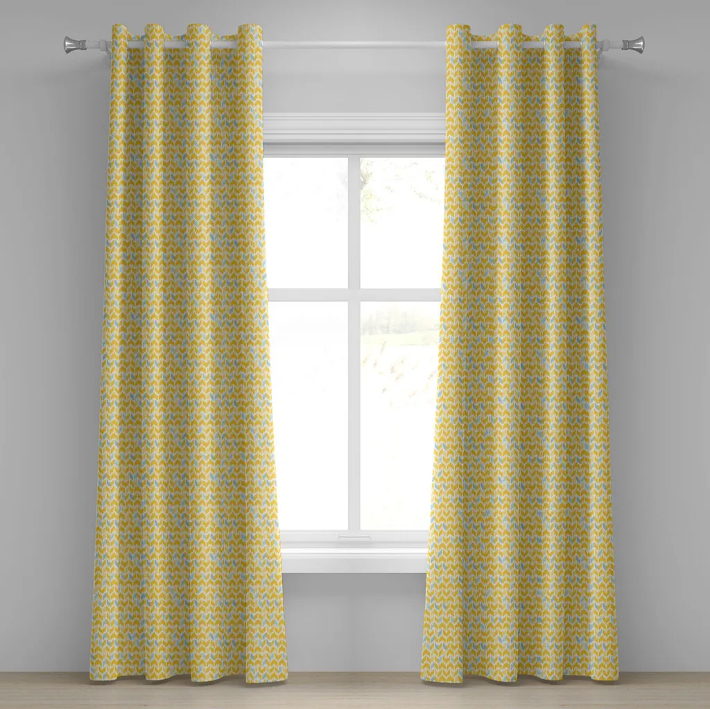 ABAKUHAUS Tenda con occhielli Yellow Chevron, motivo etnico astratto Ikat con illustrazione di motivi a zig zag sbiaditi, tende decorative a 2 pannelli per finestre, 280 cm x 175 cm, giallo calendula, azzurro, bianco