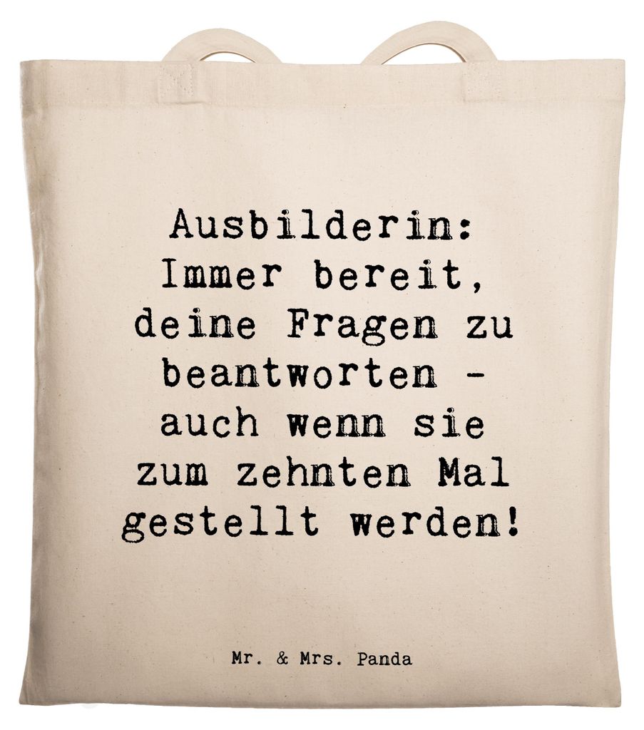 Mr. & Mrs. Panda Jutebeutel Spruch Ausbilderin Geduld - Transparent - Geschenk, Motivation, Fragen beantworten, Schultasche, Berufsliebe, Mentorin,...
