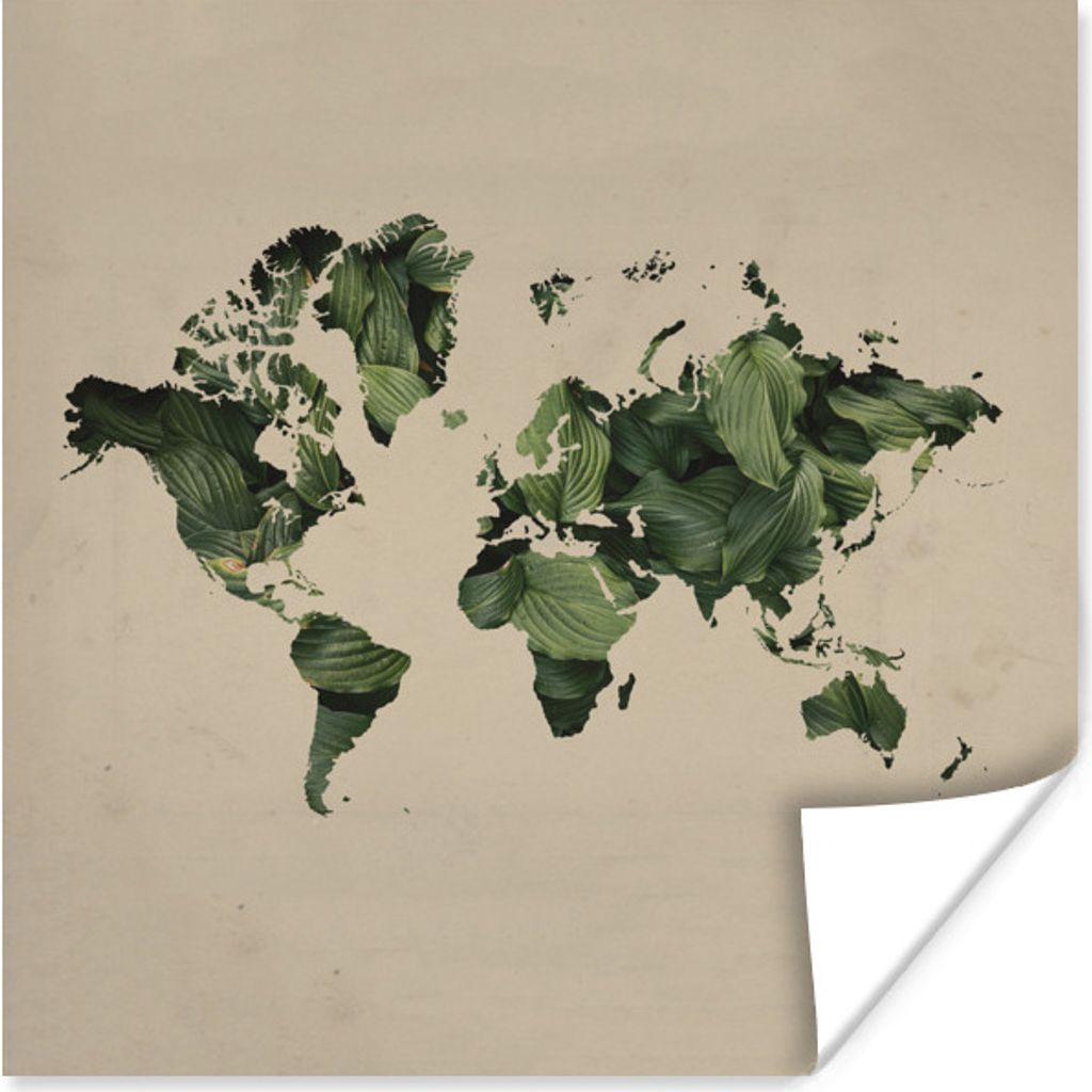 MuchoWow Poster Weltkarte - Pflanzen - Muster 30x30 cm - Wandposter - Printing