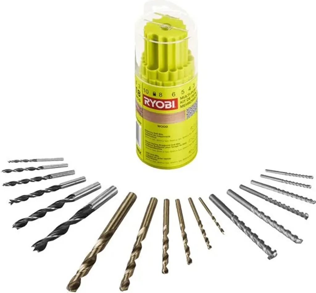 Ryobi RAK18DMIX Kit 18 Embouts de Vissage et Perçage Bois Métal Mur