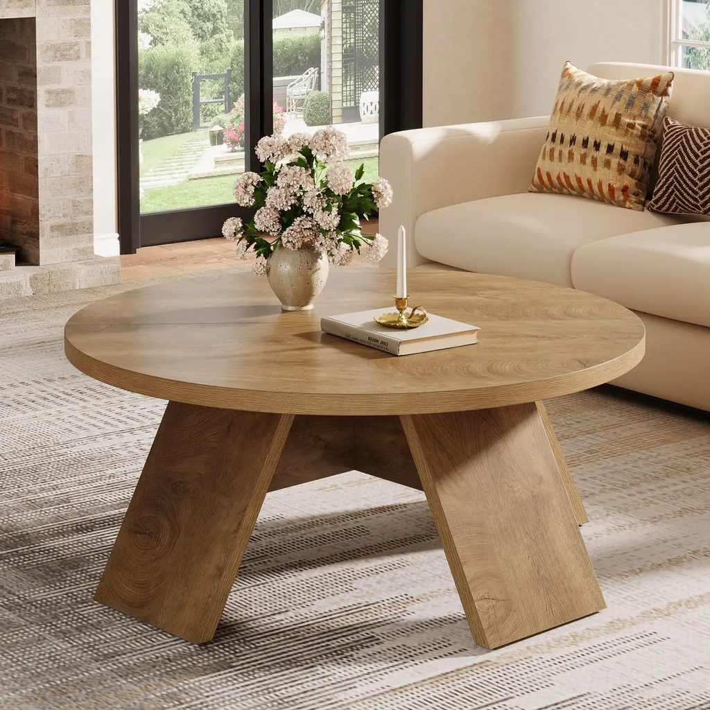 Table basse bois design 100 cm Tribesigns : stabilité et pied robuste