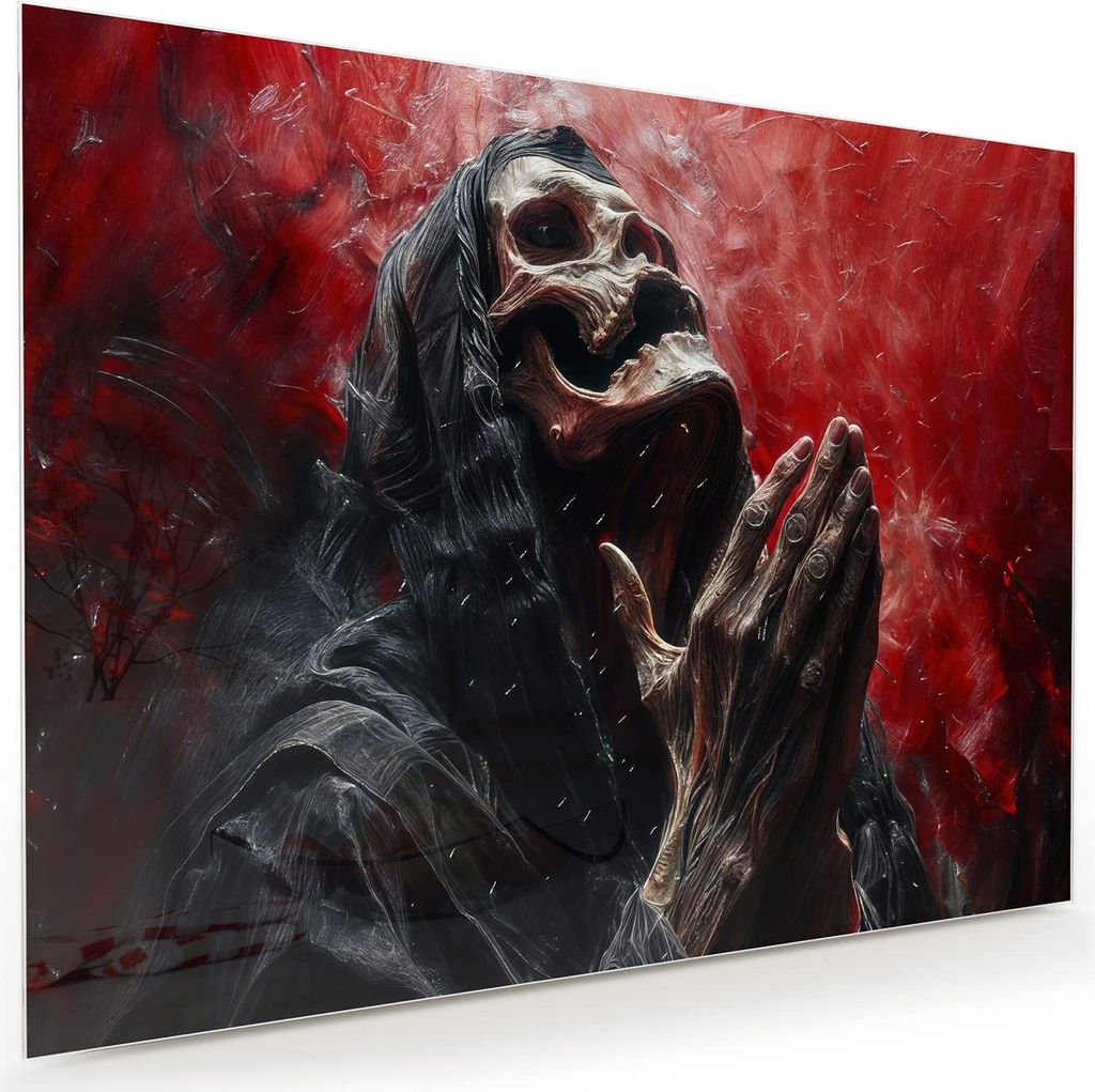 Glasbild 120x90cm in XXL für Wohnzimmer, Schlafzimmer Motiv Skelettbetende Hände