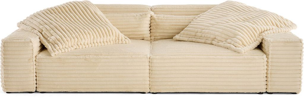Lisa Design Richie - 3-sitzer einzelsofa mit doppelter Récamiere - tiefe Sitzfläche - aus geripptem Kunstpelz , Beige