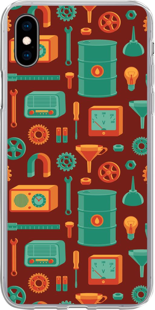 MuchoWow Handyhülle Schutzhülle Hülle für Telefoonhoesje iPhone Xs Muster - Retro - Werkzeuge Silikon Softcase Handy Hülle - Handytasche