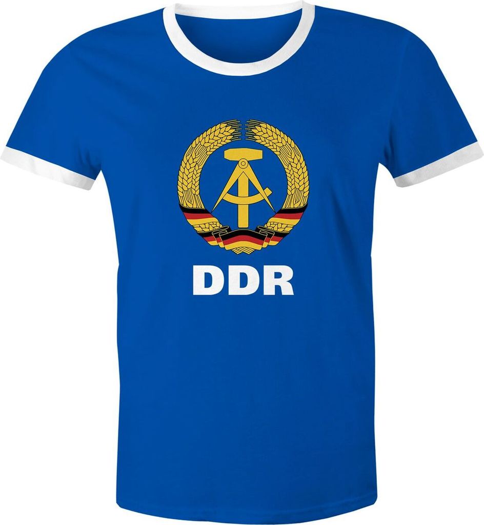 Herren WM-Shirt DDR Fan Nostalgie Retro Moonworks blau-weiß XXL