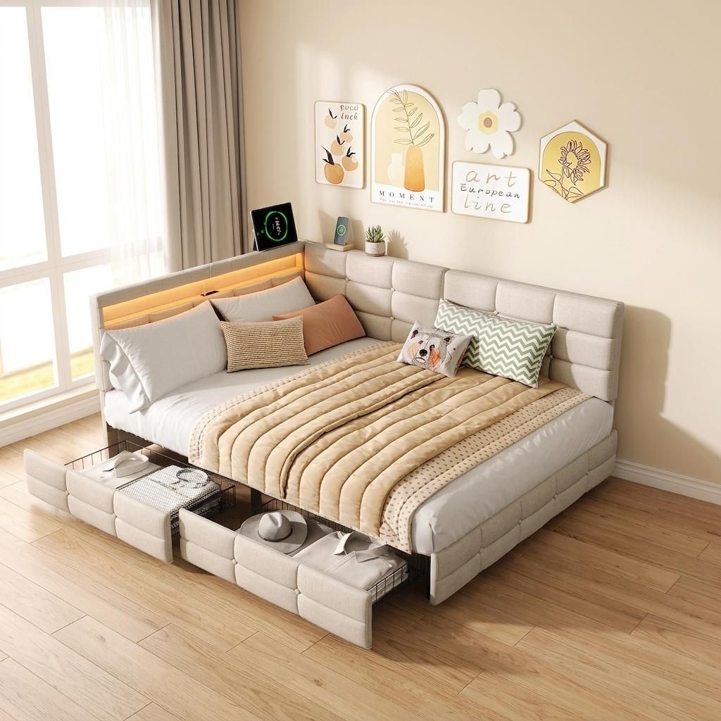 Postel INONEFT, 140x190 cm, čalouněná, s LED osvětlením a Obrázek produktu 