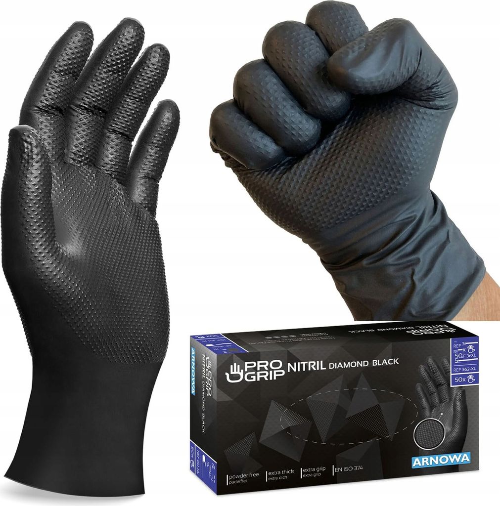 GEKO | Einweghandschuhe, Gr. L 50 Stück/Box, Schwarz, Einmalhandschuhe Extra Stark, Nitrilhandschuhe, Arbeitshandschuhe für Werkstatt
