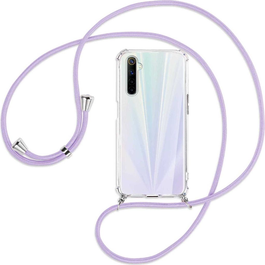 Handykette Backcover-Schutzhülle mit Band (Metall silberfarben) für Realme 6 / 6S - violett