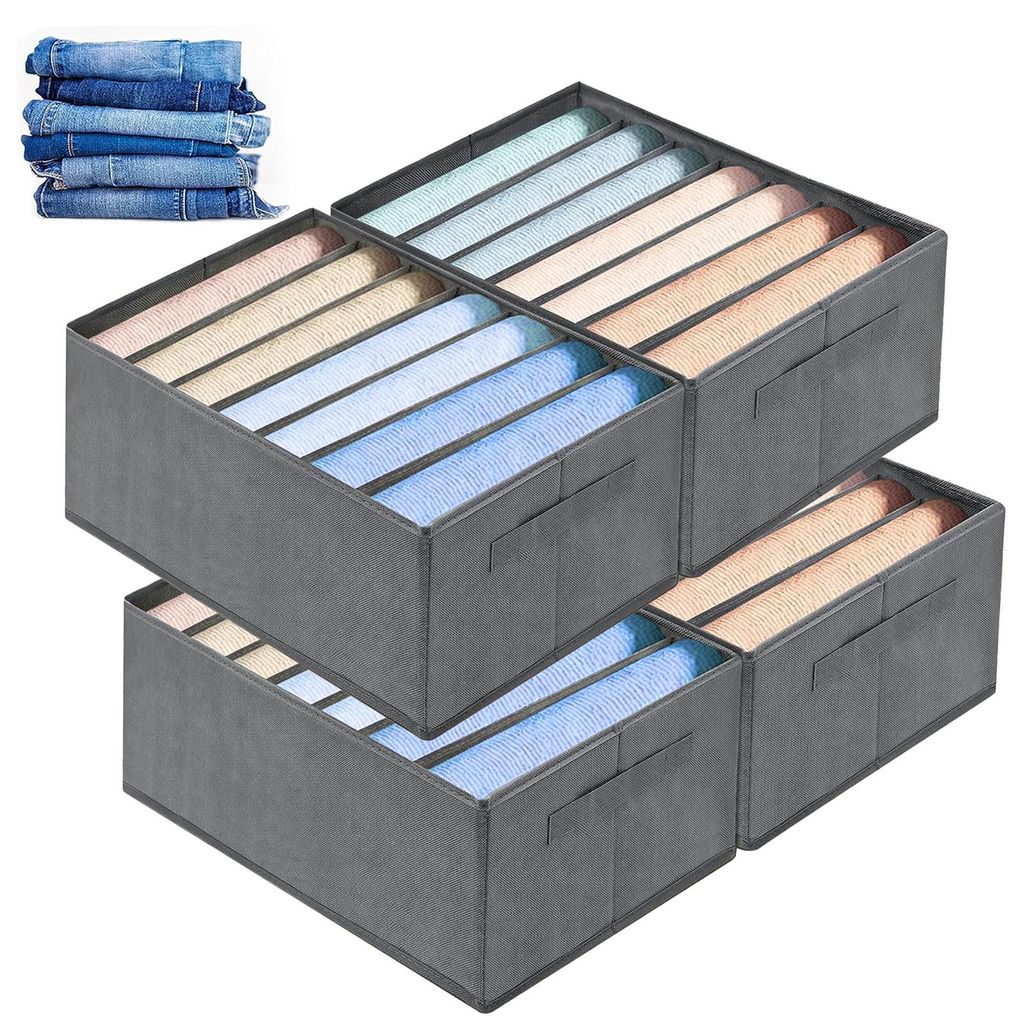 Aufbewahrungsbox 4-Tlg Kleiderschrank Organizer Aufbewahrungsbox Schrank Organizer, 7 Fächer, für Jeans Hosen T-Shirts Unterwaesche