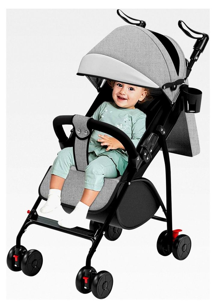 Ultrakompakter Kinderwagen – bis 15 kg – neigbare Rückenlehne – geeignet für Kinder von 0 bis 4 Jahren – Grau