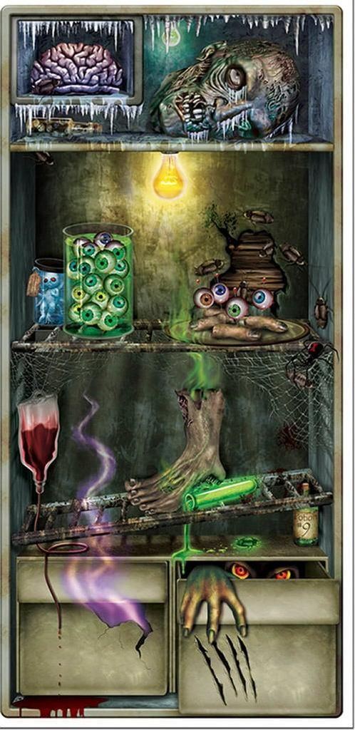 Schauriges Kühlschrank Poster Halloween Party-Deko bunt 76x152cm - Einheitsgröße
