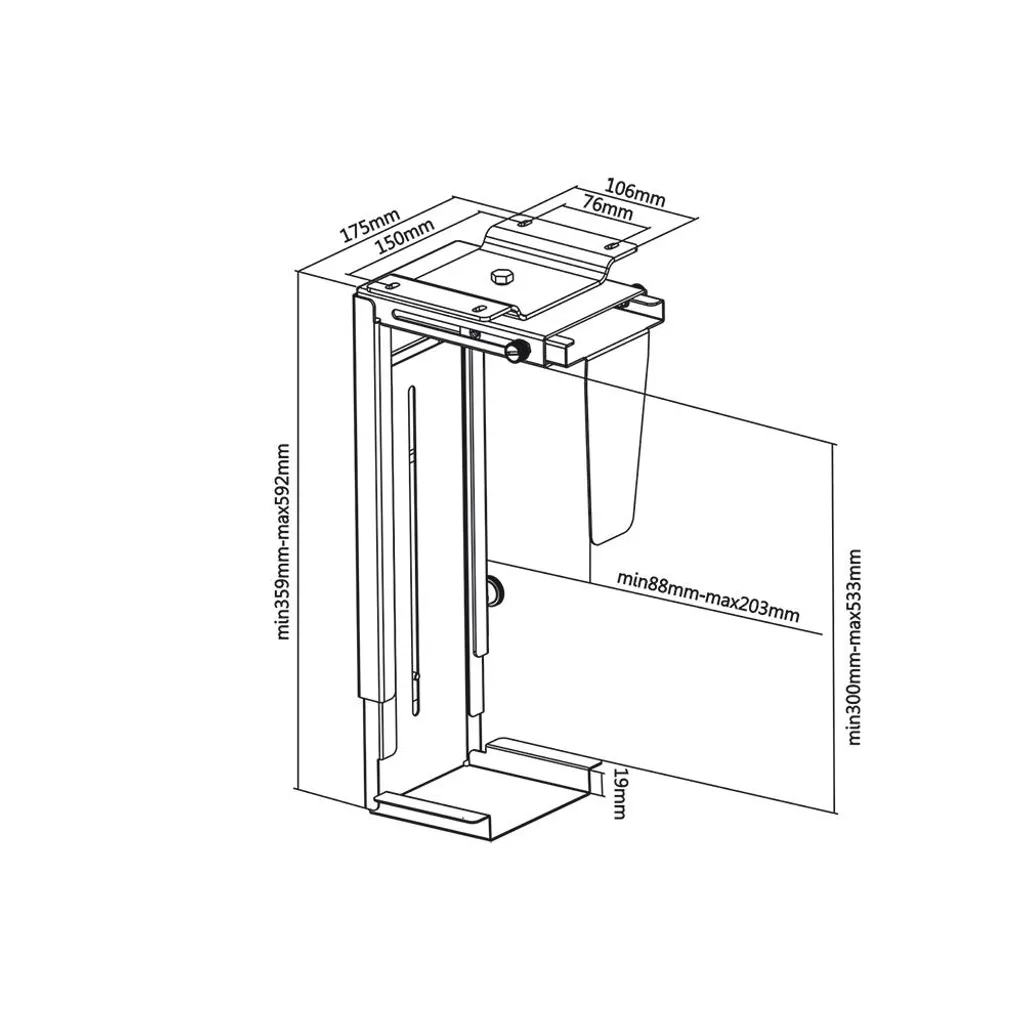 Support de PC réglable argenté avec fixation sous bureau - Robuste 25kg - 5