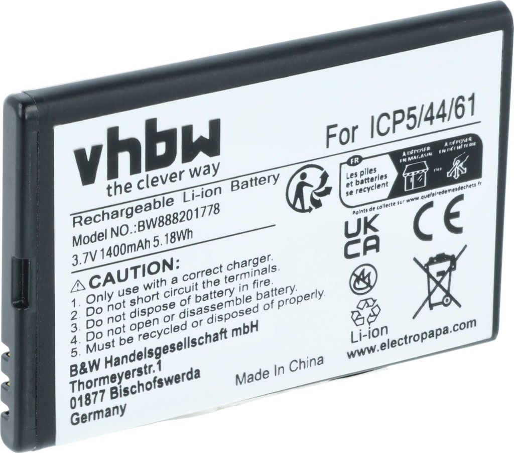 vhbw Akku kompatibel mit Bea-fon SL810, SL820 Handy Smartphone Telefon (1400 mAh, 3,7 V, Li-Ion)