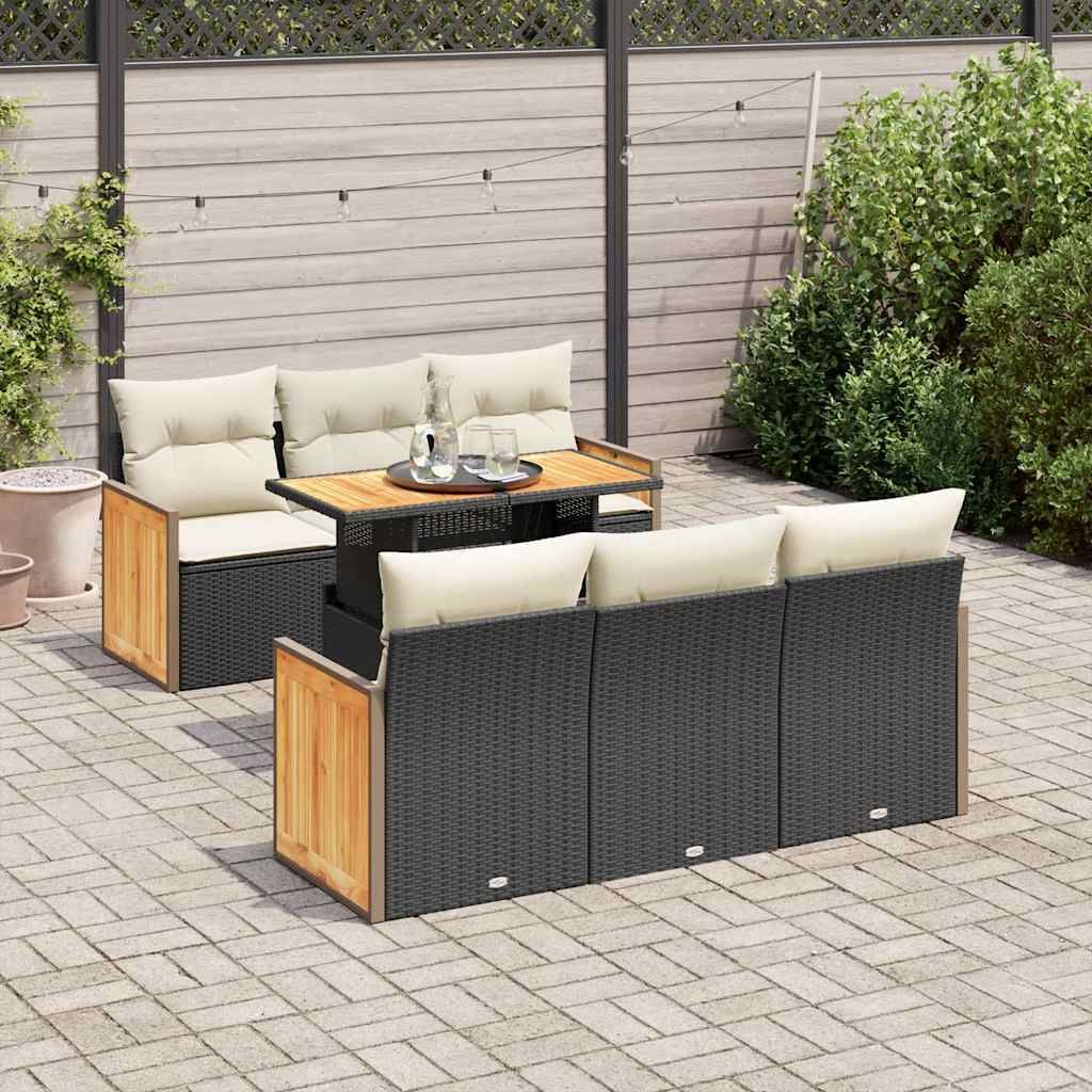 "Rabatt" 7-tlg. Garten-Sofagarnitur - mit sofa - mit Kissen Schwarz Poly Rattan - Lounge-Dining set CC12160