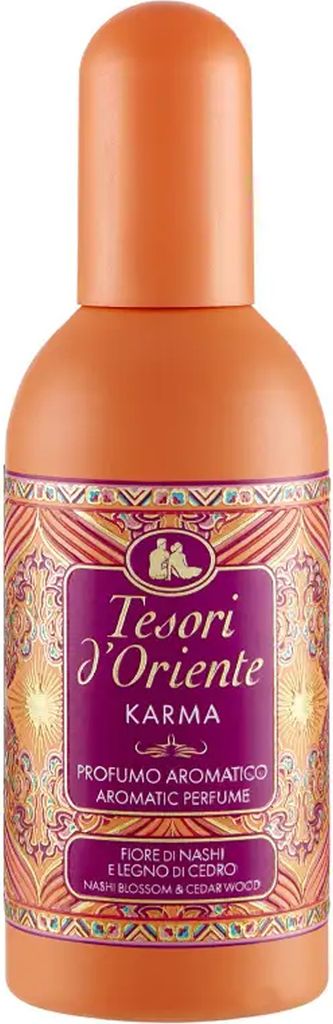 A bottle of Tesori d'Oriente Karma Aromatic Perfume.