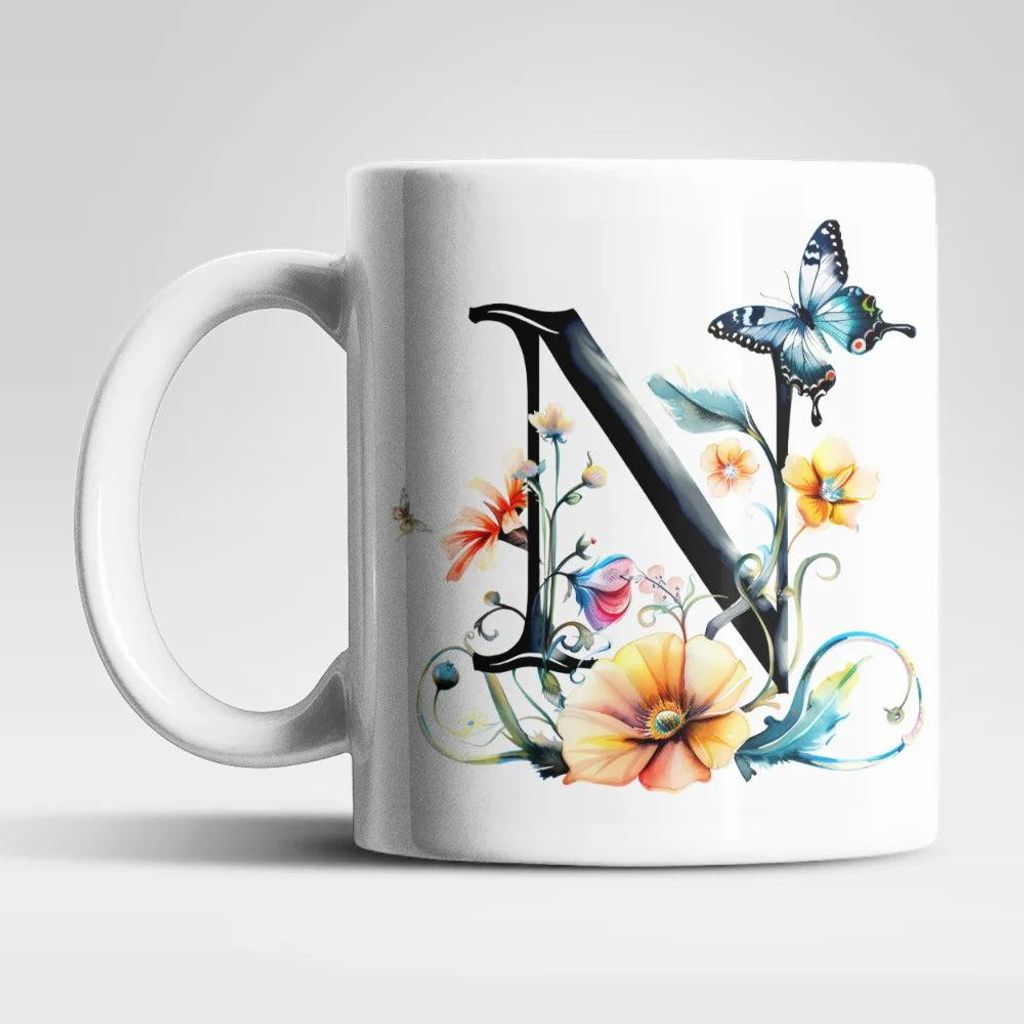 Name A bis Z Blumen Schmetterlinge Kaffeetasse Teetasse Tasse Geschenkidee – N