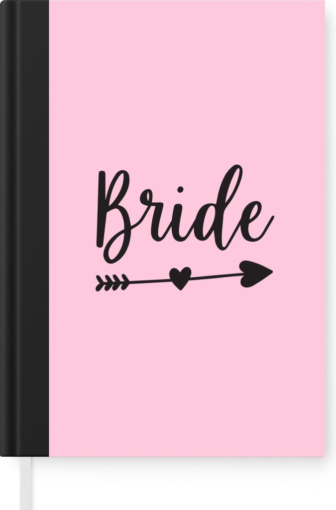 MuchoWow Notizbuch Tagebuch Haushaltsbuch Notebook A5 Pfeil durch ein Herz mit dem Wort "Braut" auf einem rosa Hintergrund - Notizblock - Notizhe...