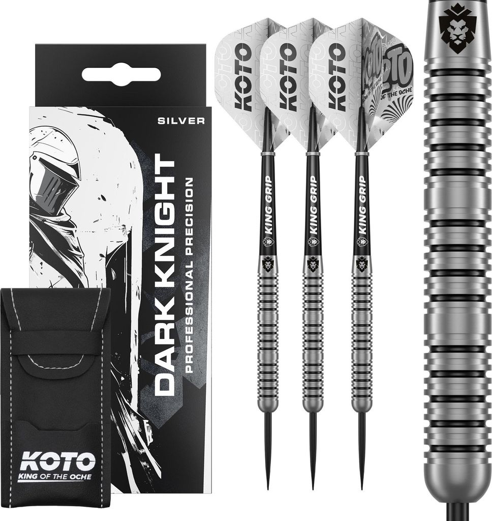 KOTO - Dark Knight, 21 G, Silber, 80% Tungsten, Dartpfeile, Inkl. 3 Barrels, 3 Flights & 3 Shafts